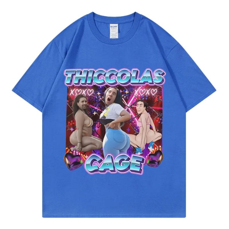 Thiccolas Cage Funny Meme T Shirt High Street Fashion Trend Short Sleeve Tshirt Men Women Clothing Harajuku Y2k Street Tshirts