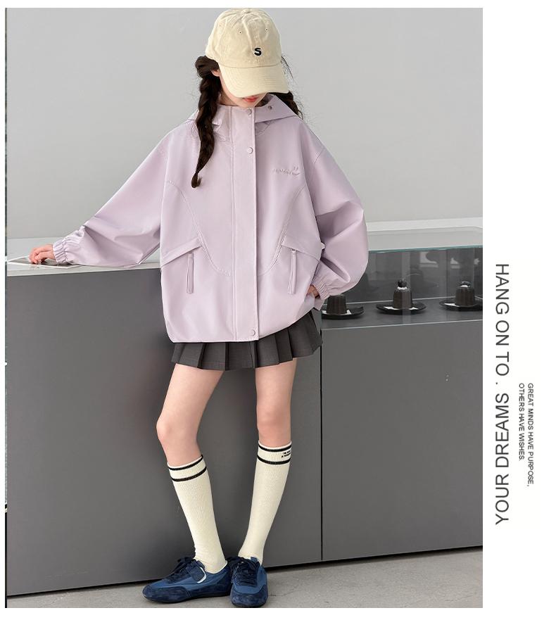 2026 long sleeved thin girls' spring and autumn hooded jacket, Korean version casual zipper jacket, stylish and trendy assault jacket