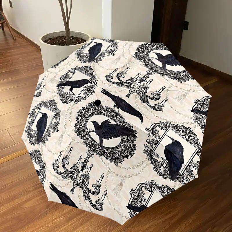 1pc Crows Chandeliers Automatic Open/Close Umbrella with Windproof, 8-Rib Sturdy Canopy, Durable Ribs, Fashionable Design1164A