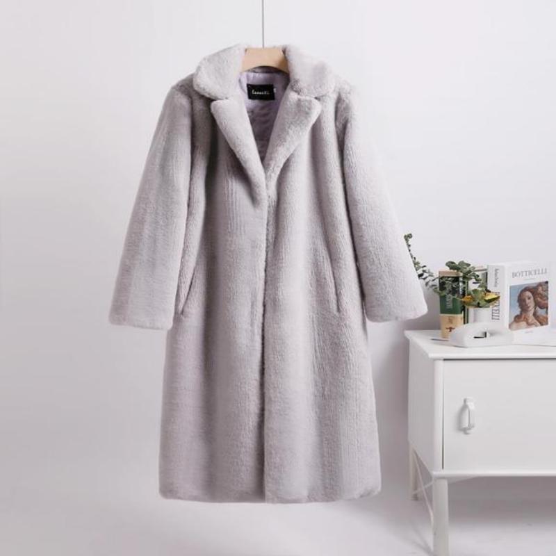 Loose Mink Fleece Imitation Leather Stitching Mid-length Jacket