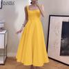 ZANZEA Women Elegant Square Neck Sleeveless Waisted A-Line Suspender Dress