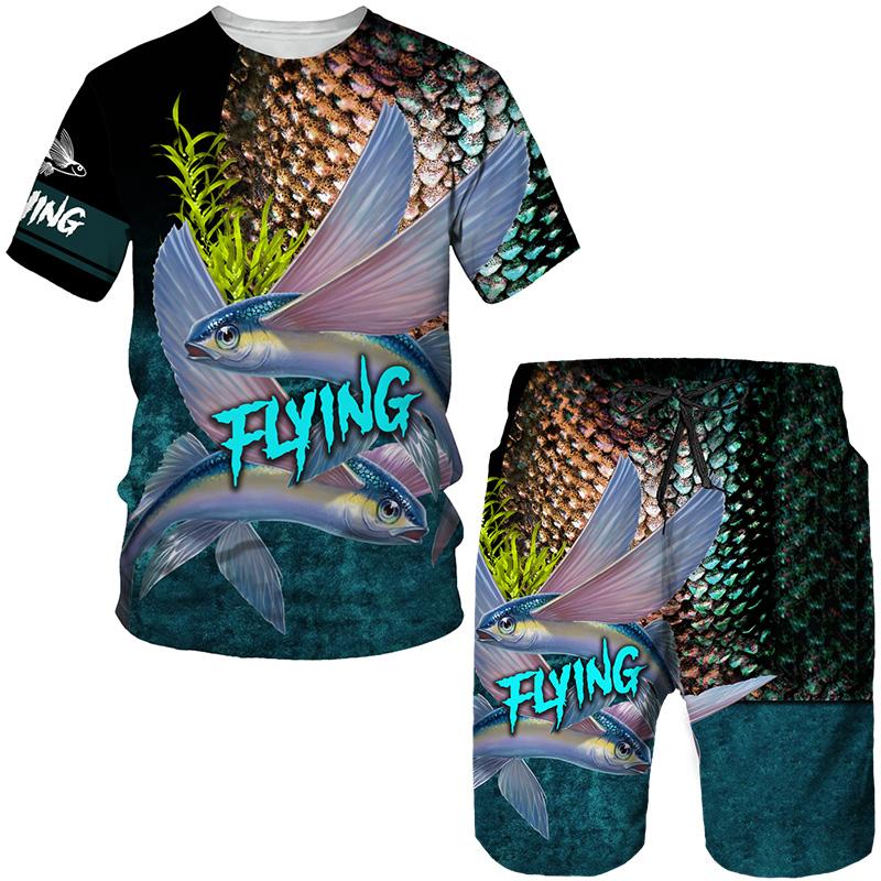 Новейшая футболка/костюм с 3D принтом животных для рыбалки Harajuku для мужчин и женщин, камуфляжная одежда для охоты и кемпинга, уличная одежда в стиле хип-хоп, комплект футболок и шорт