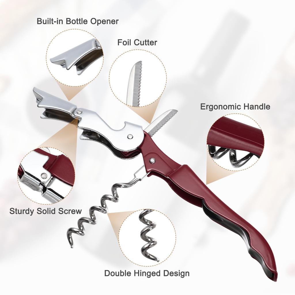 2/4Pcs Professional Waiters Corkscrew Stainless Steel Wine Key with Ergonomic Wood Grip Beer Bottle Opener and Foil Cutter