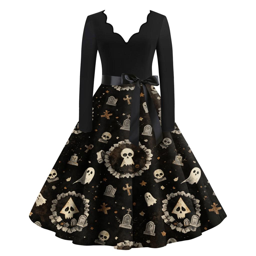 Women's Halloween Printed Long Maxi Dress for Costume Party