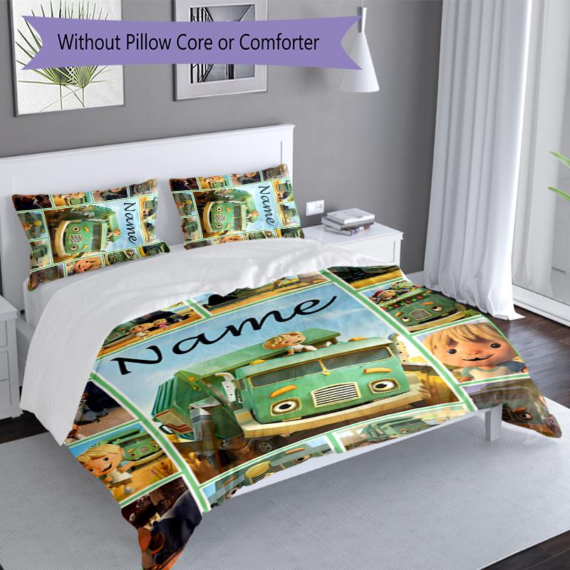3pcs Custom Name Trash Truck Bedding Set,Includes 1 Duvet Cover and 2 Pillowcases,All-season Bedroom Decor