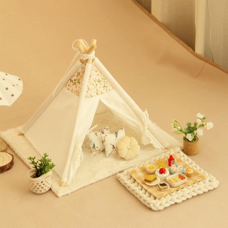 1/12 Doll House Minature Tent Easy Assembly Design Safe Cotton Polyester Playtent For Children Pretend Play Activity