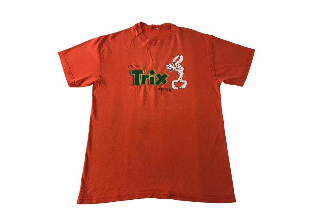 Vintage Silly Rabbit TRIX Are For Kids Bunny Cereal Brand Tee T-shirt Printed Logo Inspired Designer Unisex Wear Streetwear Fit Size M C436j