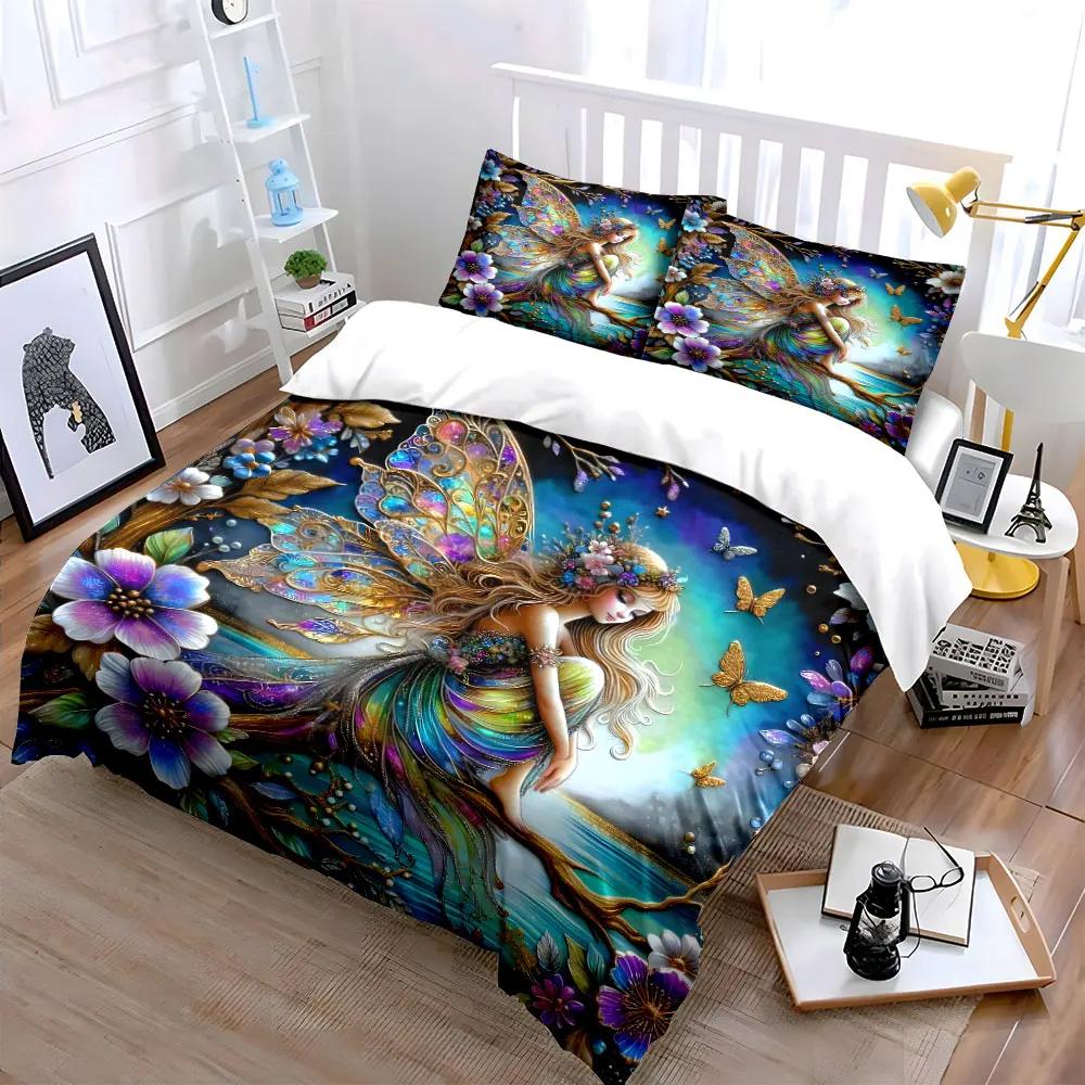 Fairy Art Decor Set Bedding Set with 1 Duvet Cover 2 Pillowcases Single Double King Queen Gift