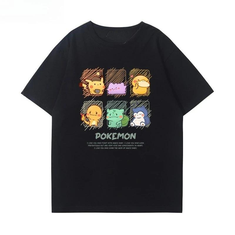 Совместная футболка с коротким рукавом Pokémon Мужская и женская одежда Летний тренд Повседневная популярная футболка с коротким рукавом Топ