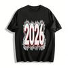 2026 Новый год Серебряный венок Печать с цифрами Повседневный топ Хлопковая футболка