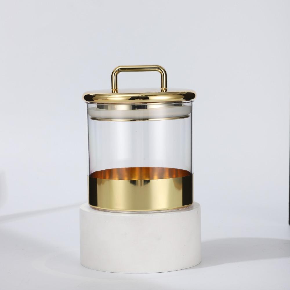 Влагостойкая коробка для хранения зерна, прозрачная стеклянная банка для хранения сухих продуктов с золотой крышкой, герметичная банка для кухни и домашнего хозяйства