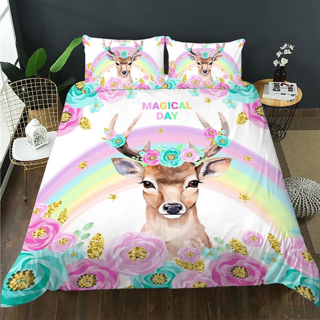 Комплект пододеяльника Wild Deer Односпальный Двуспальный Королевский размер Рустикальный Фермерский стиль Мягкий комплект постельного белья Взрослые Женщины Подростки Милые Пододеяльники с животными