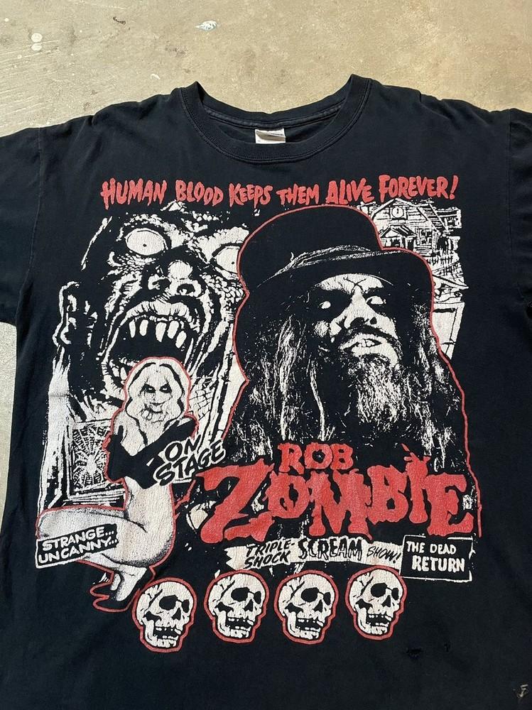 2005 Rob Zombie Ретро Стиль Черная Унисекс Футболка Перепечатка S5XL KH9769 Унисекс Футболка