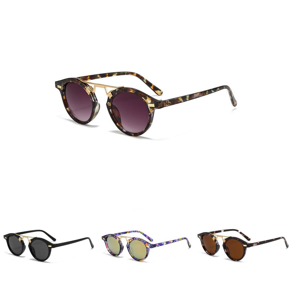Vintage Style Leopard Pattern Round Glasses With Pc Frame And Uv400 For Casual Wear And Outdoors