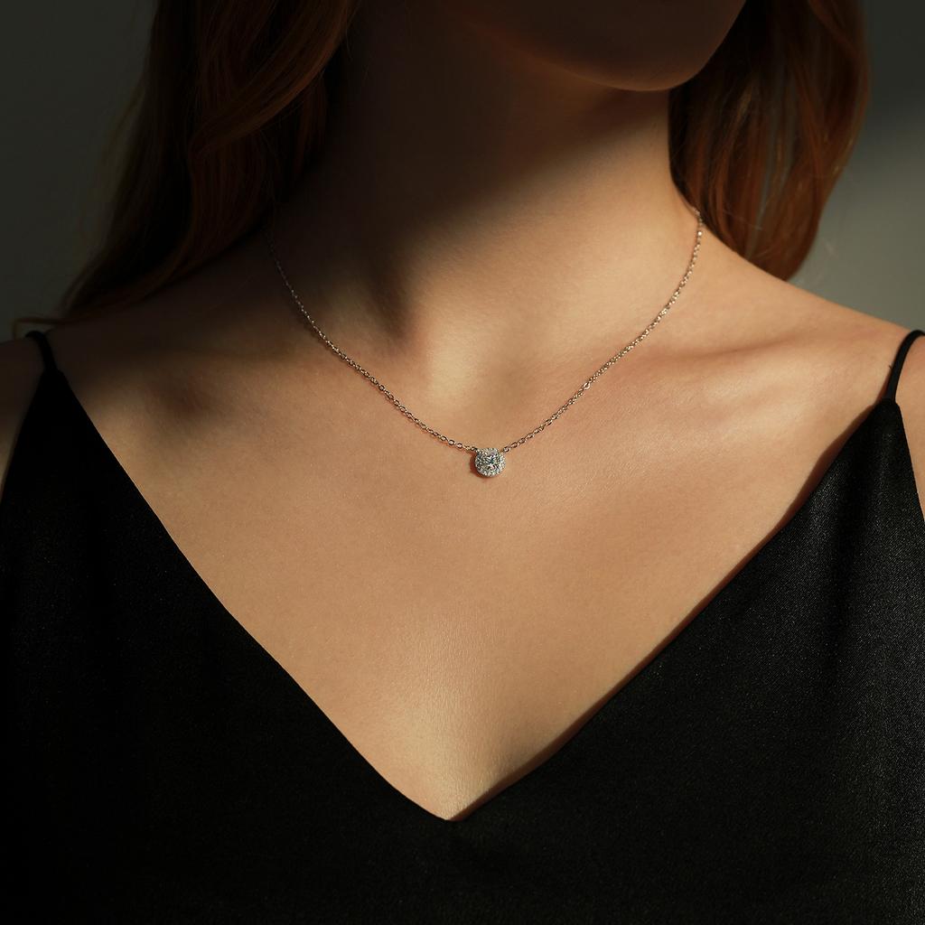 MODIAN 0.8 Carat D Classic Halo Moissanite Pendant Necklace 925 Silver Lab Diamond Wedding Jewelry For Women