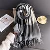 Tassel Warm Scarf Long Length Wool Texture Scarf England Style Checkered Scarf  Women