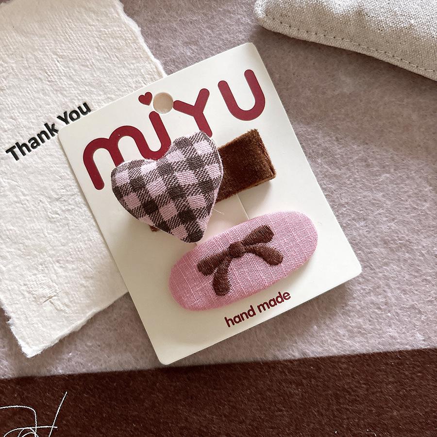 Korean Style Fabric Bow Side Hairpin Sweet Coffee Pink Children's Hair Accessories Plaid Star Hair Rope Bangs Hair Clips 5-6cm