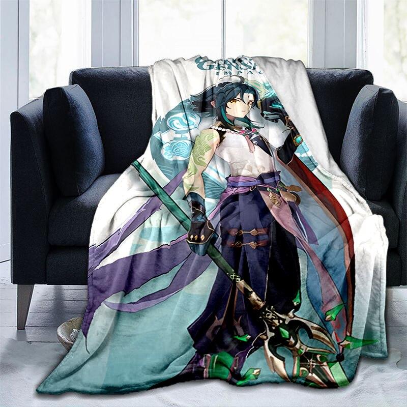 Мультяшное одеяло с принтом Genshin, фланелевое теплое мягкое плюшевое одеяло для дивана-кровати, милое плюшевое одеяло в стиле аниме