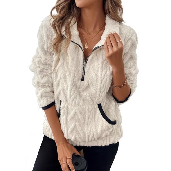 Women's Half Zip Sherpa Fleece Sweatshirts Fuzzy Oversized Pullover Top Soft Warm Fall Winter Sweater with Pockets