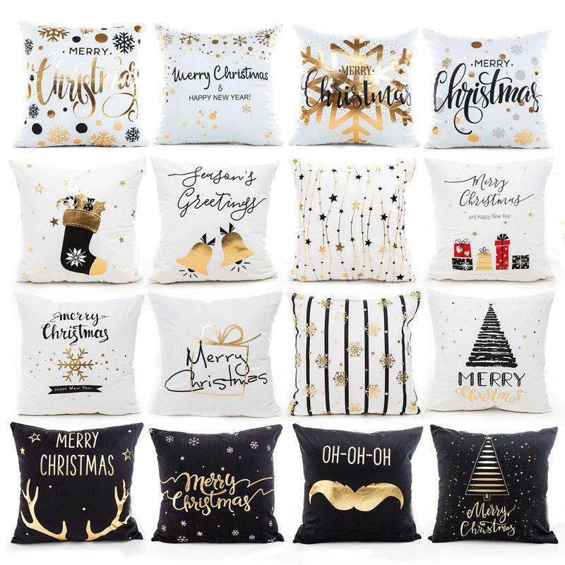 Luxurious Christmas Pillow Case Glitter Cotton Linen Sofa Throw Cushion Cover For Cozy Living