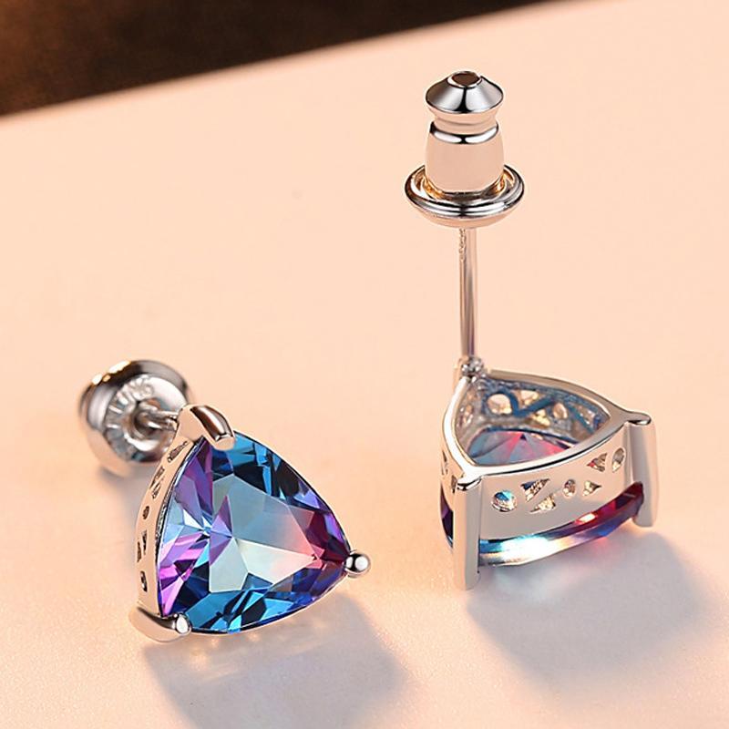 Серьги Braizl Stone Серебряные серьги-гвоздики с сокровищами S925 Серебряные блестящие серьги из натурального радужного камня женские