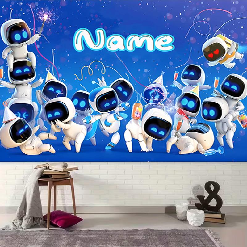 Personalized Astro Bot Background Tapestry,Custom Name Birthday Party,Multifunctional Wall Decoration for Home Decor,Various Occasions