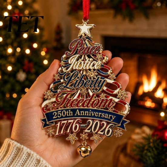 Christmas Home Decor 250th Anniversary Tree Ornament, USA Xmas Hanging for Holiday Ornaments Window, Patriotic Acrylic Sign Veterans Family Coworkers