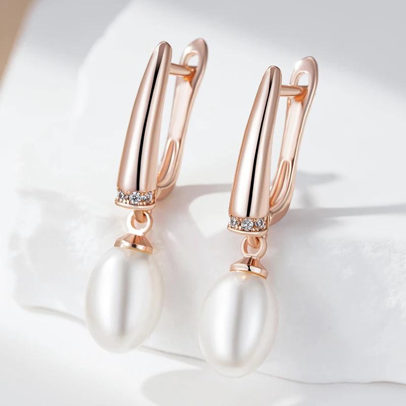 Простые серьги-подвески из синтетического жемчуга для женщин, модные золотые серьги с микро-инкрустацией из циркония, вечерние свадебные жемчужные украшения