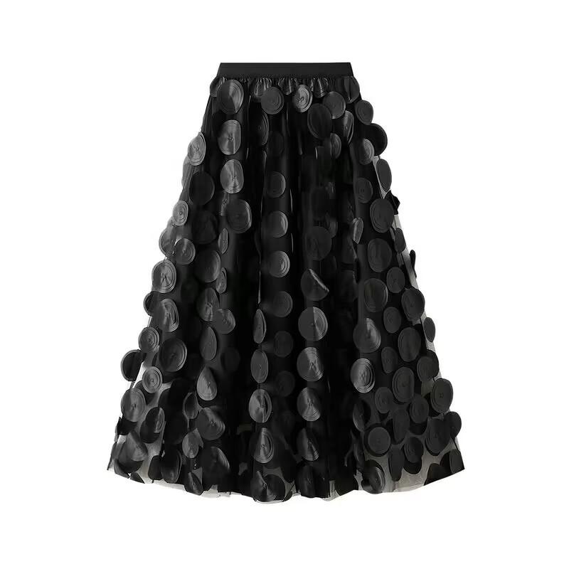 Tooxika Women's Half Length Skirt, Three-dimensional Decal Polka Dot Gauze Skirt, Large Swing Skirt
