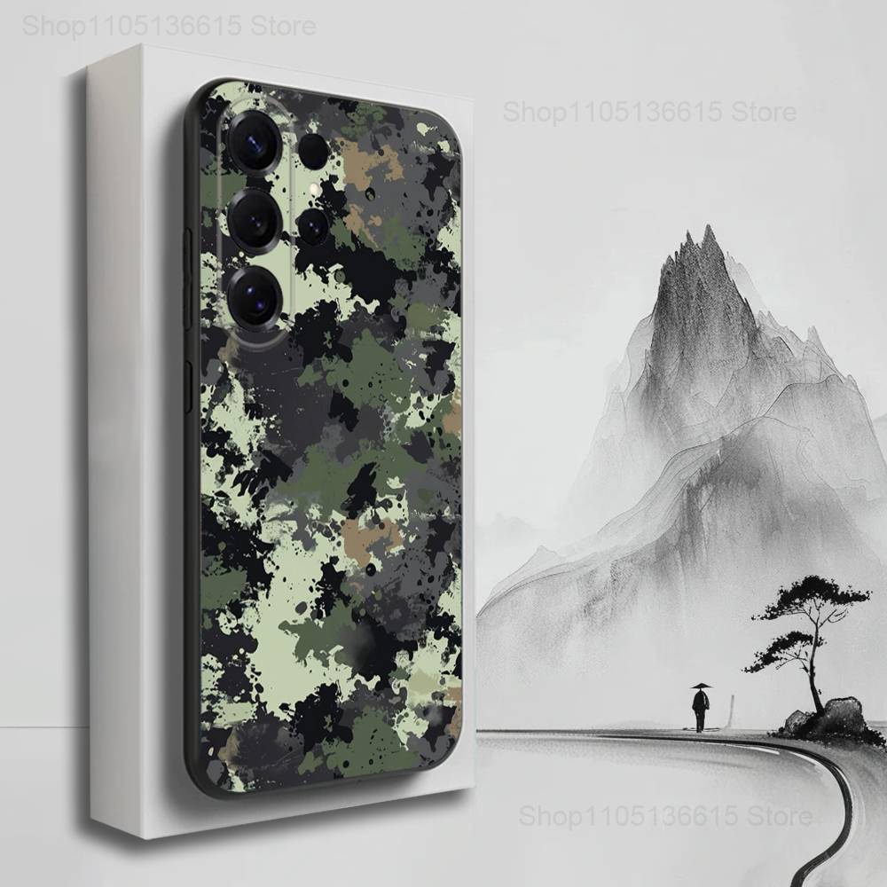 Camouflage Art Army Phone For Samsung S22,S25,S24,S23,Ultra,FE,Plus,S21,S20,S10,S9,Lite,Soft Silicone Black