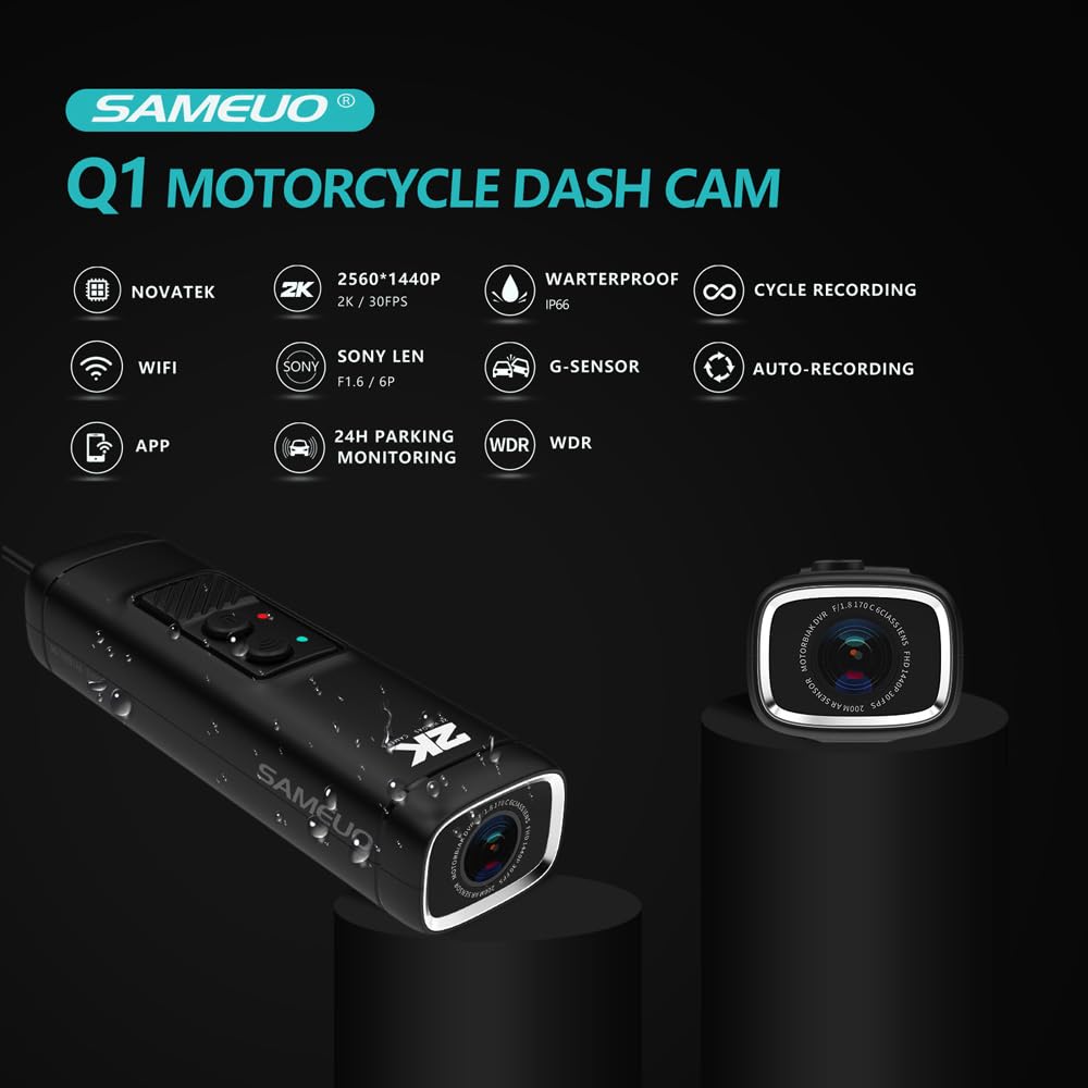 Велосипедный видеорегистратор SAMEUO Q1, 1440P QHD, водонепроницаемый IP66, цикличность
