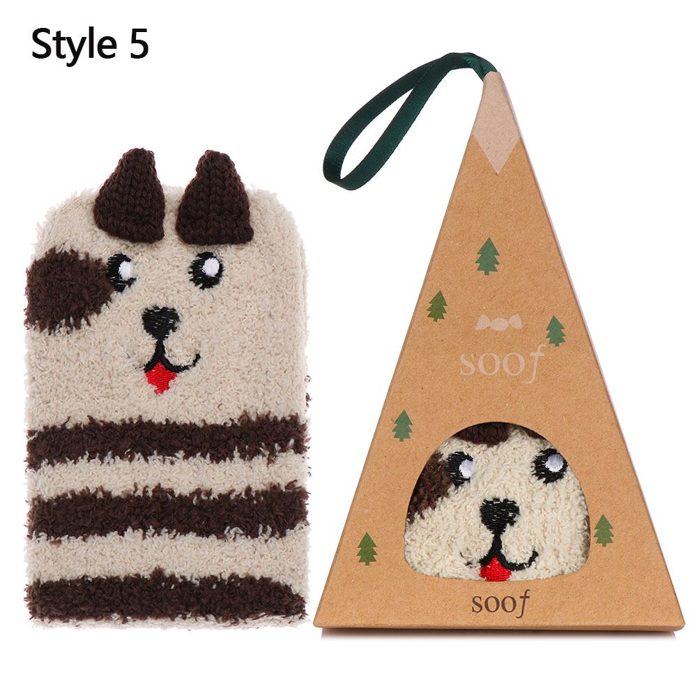 Теплые носки с рисунком животных 3D пушистые коралловые носки для носков рождественские подарочные носки с коробкой