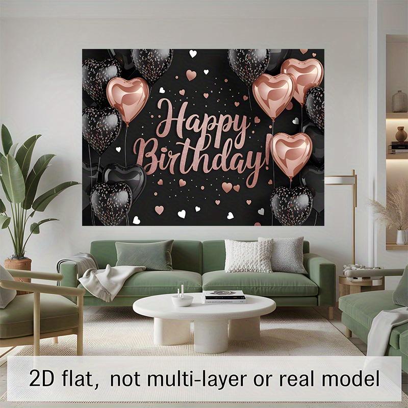 Birthday Party Backdrop Black Pink Polyester Banner Photo Booth Decoration