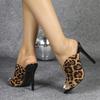 Summer Women's Sexy Leopard Print Women Slippers V-Strap Shallow Peep Toe Thin High Heels Sandal  Party Banquet Shoes