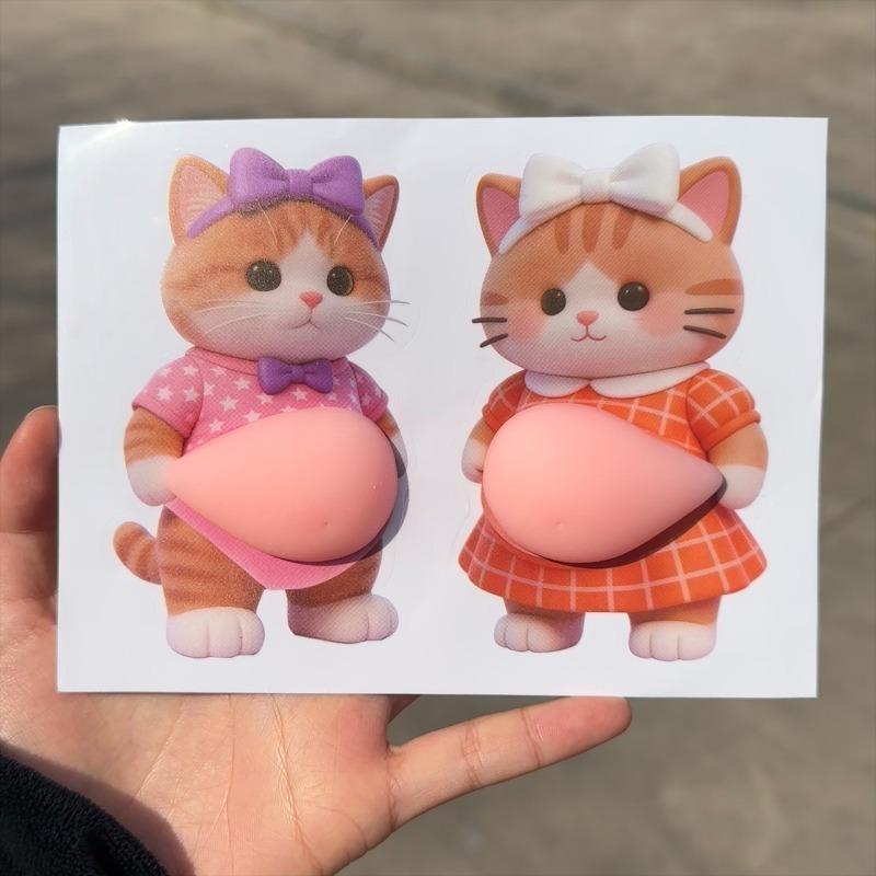 Пухлые 3D Наклейки Котик Игрушка-Сквиш Мягкий Милый Кот Живот Наклейка Игрушка-Антистресс Сжимаемый 3D Кот Клейкие Наклейки Декор Дома