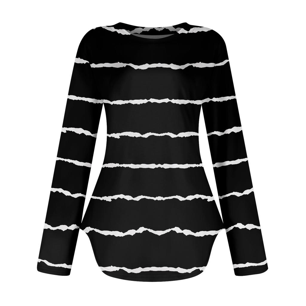 Женские рубашки с длинным рукавом и круглым вырезом, базовые свободные туники с боковым разрезом, повседневные рубашки с цветочным принтом