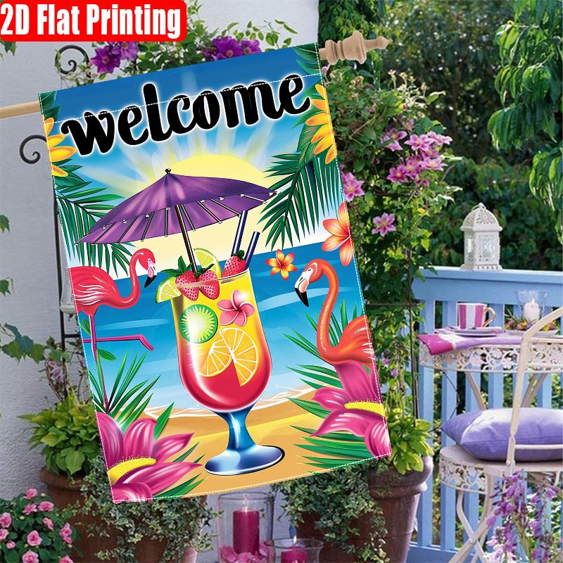 2D Flat, Welcome Summer - Tropical Seaside Fruit Design (5)-Double Sided Garden Flag, Yard Decoration, Outdoor Decoration, Lawn, Flag Only, 2D Flat Pr