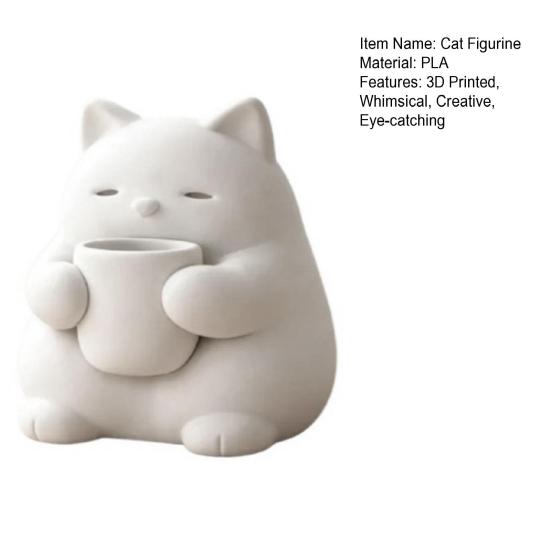 Мини-фигурка милого кота, 3D-печатная статуэтка кота, пьющего чай, Маленькое настольное украшение для декора полки в гостиной, спальне, офисе
