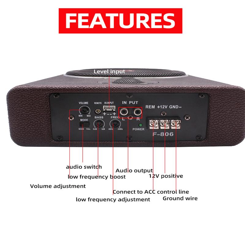 8-дюймовый сабвуфер с текстурой дерева Автомобильная аудиосистема Ультратонкий сабвуфер Высокомощный активный твитер RMS 80 Вт Динамики установлены под сиденьем