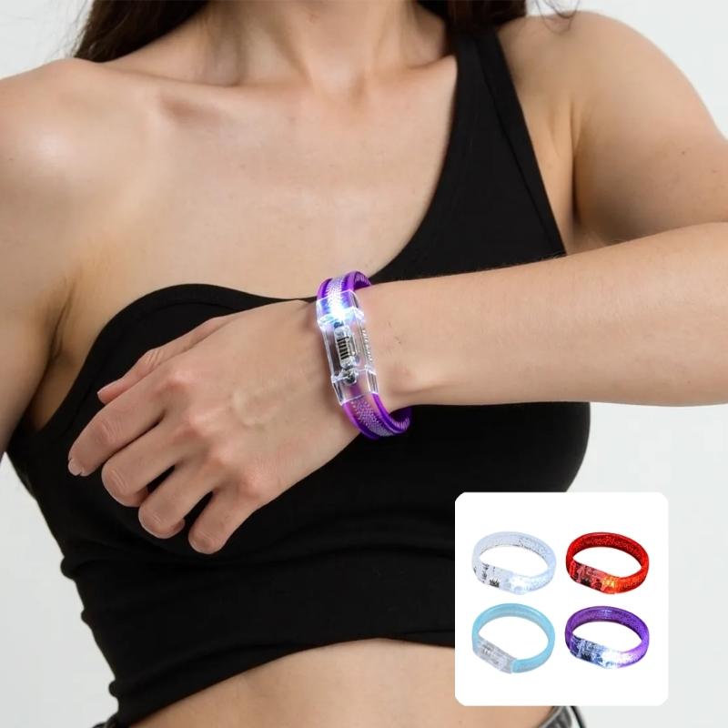 12pcs Light Up Party Bracelets Acrylic LED Wristbands For Kids Adults Concerts Festivals Nighttime Activities Multicolored Glowing Effect