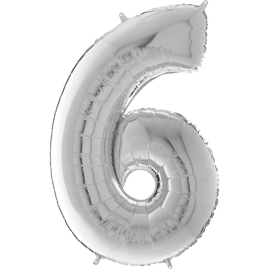 Balon Foliowy Cyfra 6 Srebrna - 102 Cm Grabo