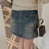 Классическая универсальная молодежная юбка большого размера с разрезом на кармане, с высокой талией, А-силуэта, в стиле ретро, женская летняя модная джинсовая короткая юбка