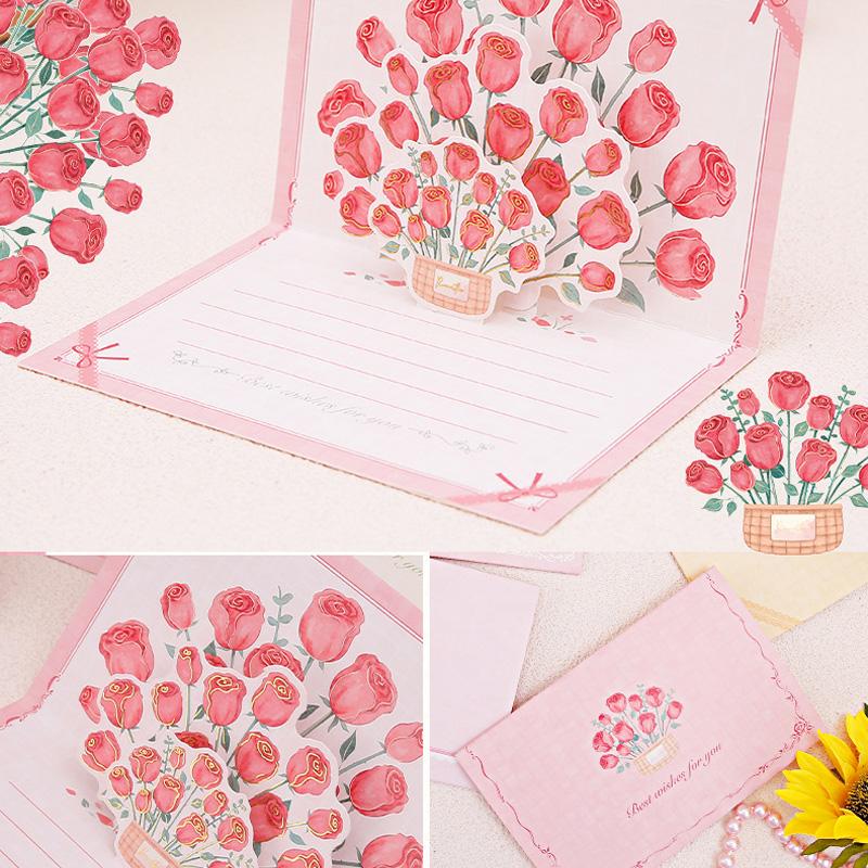 1 шт. Поздравительная открытка 3D Букет подсолнухов Открытка на день рождения Всплывающая Креативная бумажная открытка Розы Тюльпаны