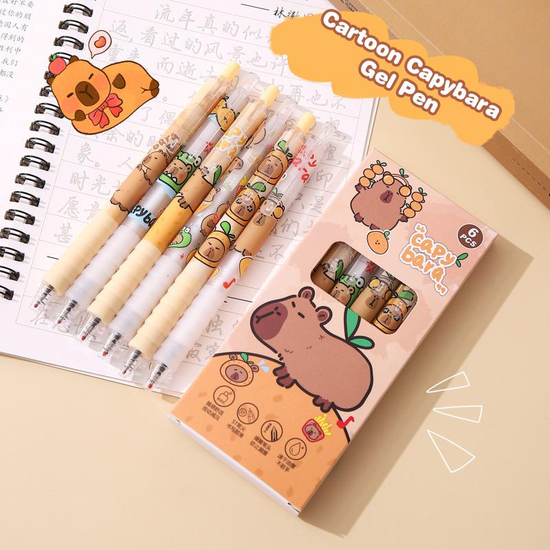 6 шт. милые гелевые ручки Capybara, быстросохнущие, пишущие, гладкие, мягкие, нейтральные ручки, эстетичные канцелярские принадлежности, подарки