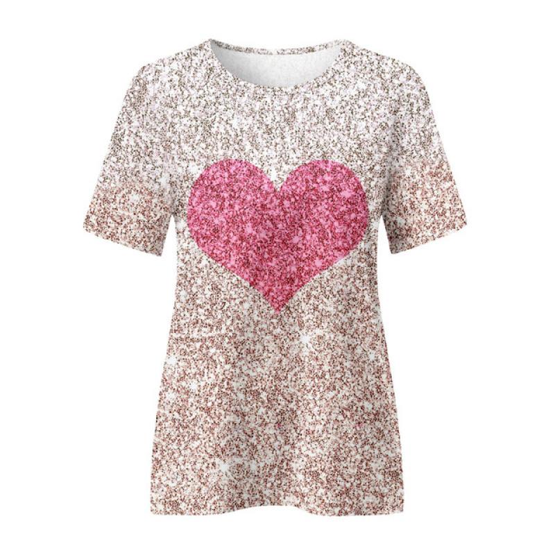 Женская футболка Love Pink с цифровым 3D принтом Y2k Elegance Vintage с коротким рукавом Элегантная повседневная удобная полиэстеровая футболка с круглым вырезом