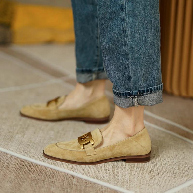 Fashion 2024 New Spring Women Shoes Camel Buckle Casual Kid Suede Women Loafers Solid Low Heel Pumps Shoes for Women Moccasin Shoes