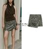 Fall New Women's Clothing Commute Leisure Beads Decoration Double Breasted A- Line Asymmetric Mini Skirt 7969226