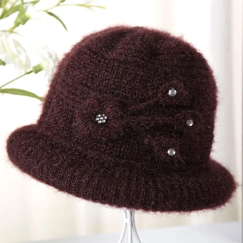Зимняя шапка женская шерстяная шапка с кроликом плюшевая толстая вязаная шапка теплая хлопковая шапка