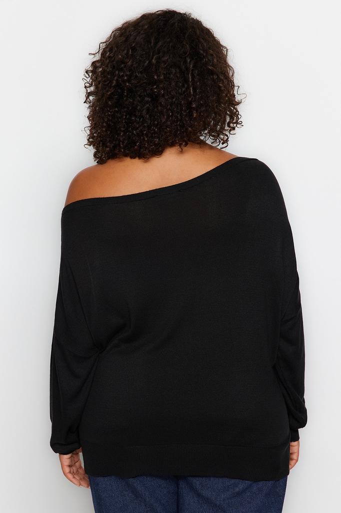 Женская мода, новый свитер большого размера, черный трикотаж с вырезом лодочкой, свитер