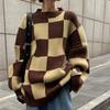 Свитер в клетку, женский осенне-зимний топ, вязаный свитер в стиле ретро, ​​модный повседневный свободный свитер